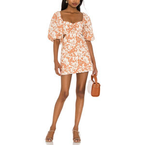 Lovers And Friends 'Kacey' Brown Linen Puff Sleeve Mini Dress Size S